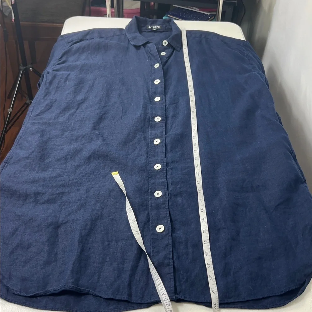 J.CREW Sz L Navy Blue Capitaine 100% Linen Shirtdress EUC Minimalist Summer - Picture 5 of 10